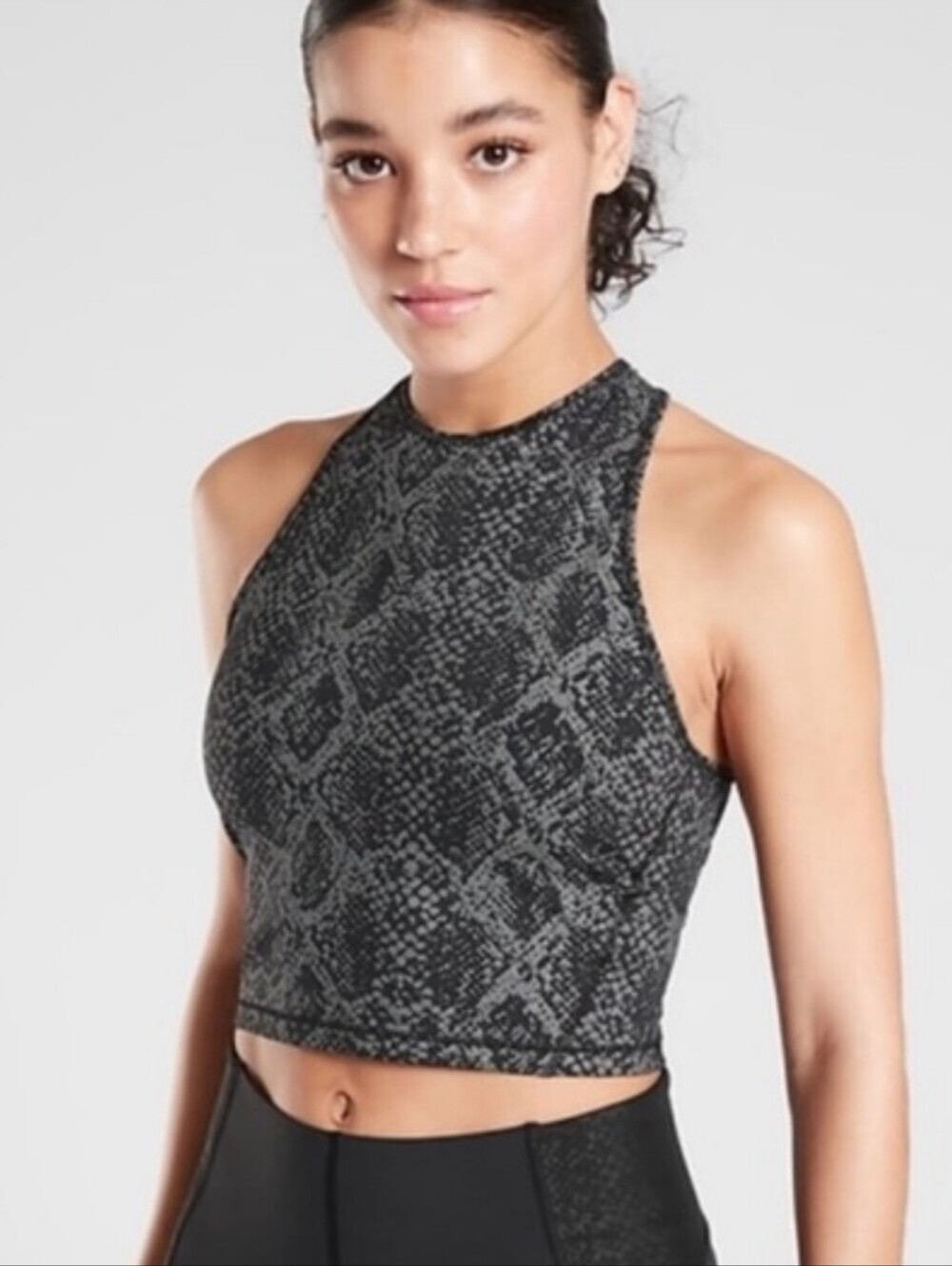 Athleta Womens Black Grey Viper Snake Print Cropped Midi Tank Top Size Small